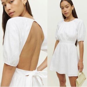 New Reformation Irwin Line White Back Tie Mini Dress